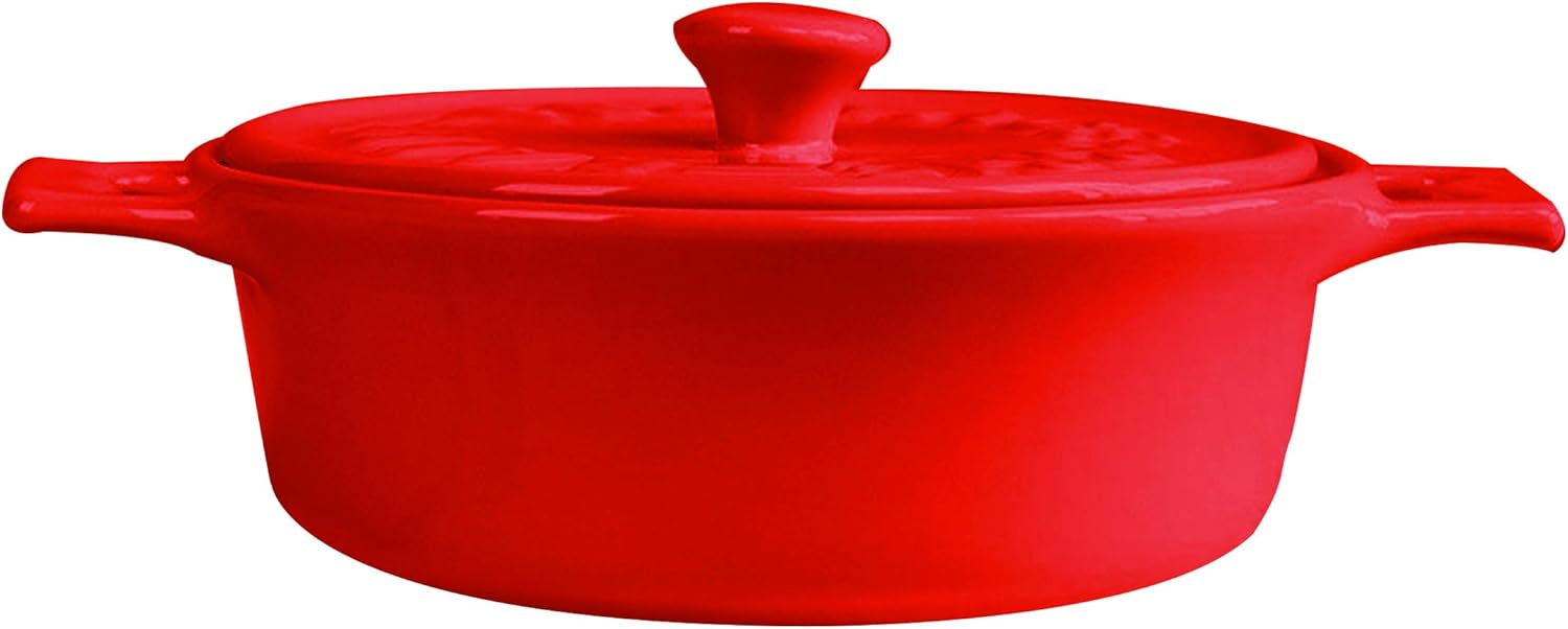Gourmet du Village, Caquelon Pour Brie - 2 Piece Ceramic Brie Baker, Side Handles, Red