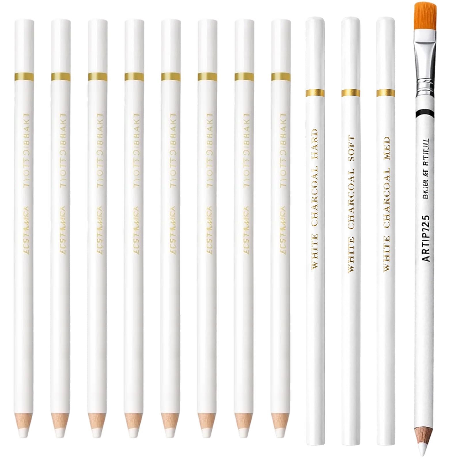 Mlifleue 12 Pack Highlight Sketch White Pencil, Drawing Pencils for Artists, White Charcoal Pencil for Highlights, Sketching, Shading –Ideal for Charcoal Drawings, Crafts, Fine Detailing, Art