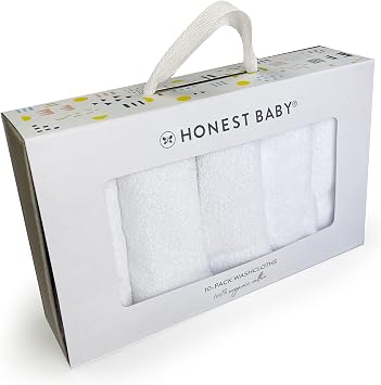 HonestBaby 10-Pack Terry Wash Cloths in Gift Box for Infant Baby Boys, Girls, 10-Pack White, One Size