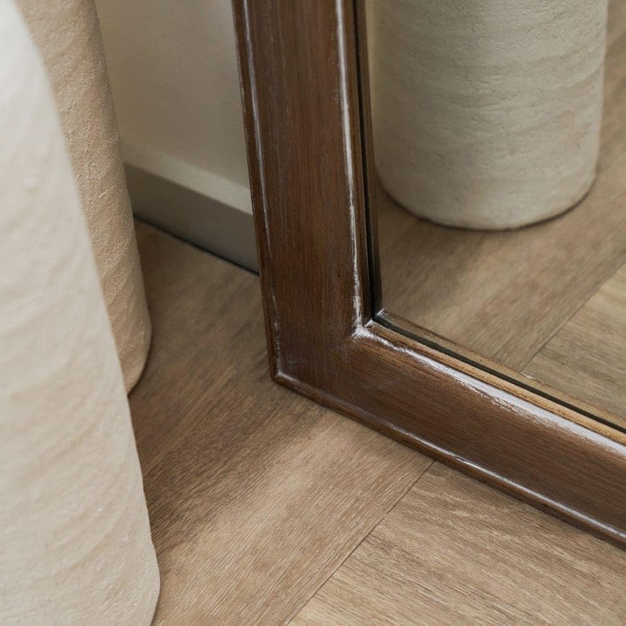 Image of Full Length White Washed Wood Arched Mirror Frame 150CM X 60CM Anticq Finish Natural Wood Only Frame with Out Mirror No Glass (Brown)
