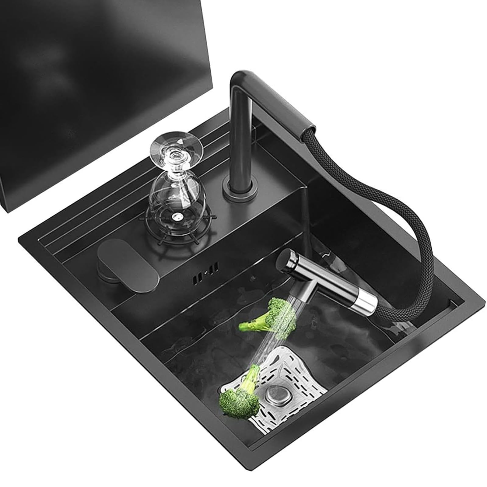 Lavello da cucina in acciaio inox con rubinetto estraibile e lavaggio a tazza, soluzione salvaspazio perfetta per cucine piccole, camper e aree compatte