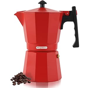 MAGEFESA Jamaica - Cafetera Italiana Roja 9 Tazas, Aluminio Extra Grueso, Todo Tipo de Cocinas, Inducción, Café, Asa Termo-Resistente, Ecológica