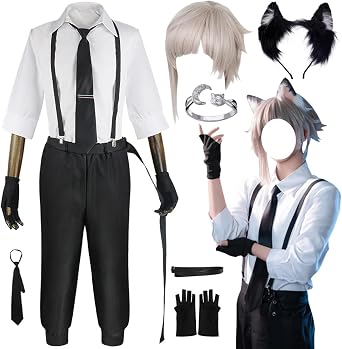Nakajima Atsushi Costume Black Uniform With Headband Party Suit
