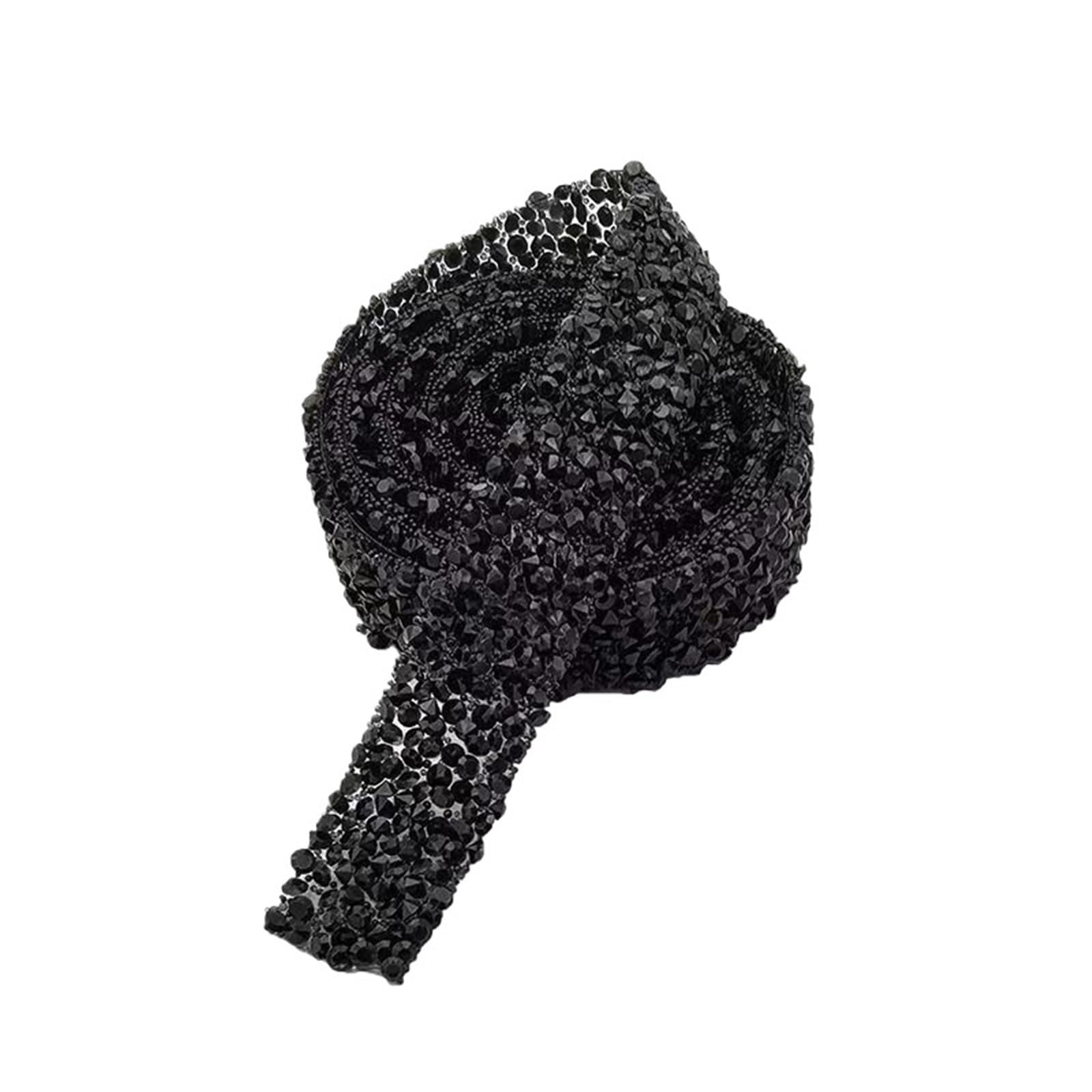 Glitter Tape, DIY Colours Strips Roll 2 Yards Crystal Strass Tape Rhinestone Iron On Dress Multicolor(Black)