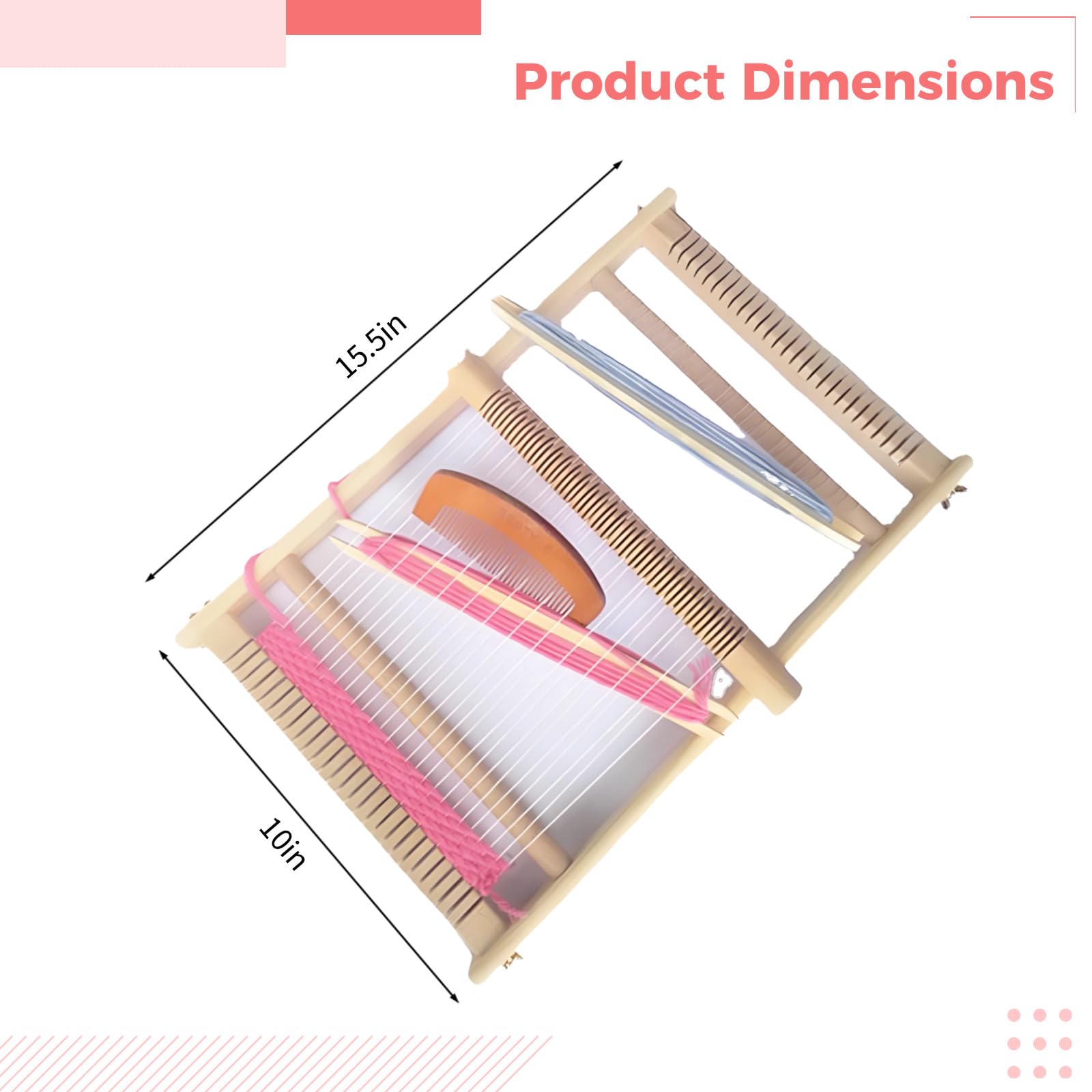 PONDON Telaio per tessitura in legno per bambini, telaio regolabile, include pettine per filo ad ago, design multi-artigianato, telaio grande