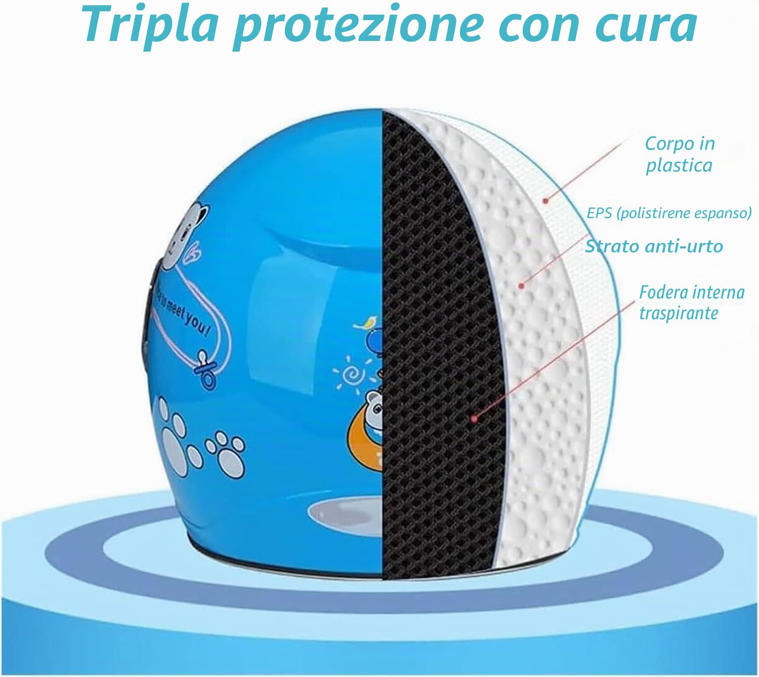 Casco da Moto per Bambini Casco da Moto per Bambini Casco da Bambini, Casco da Bicicletta per Bambini Casco da Moto Ergonomico, Caldo, Antivento per Bambini per l'Inverno (Blu)