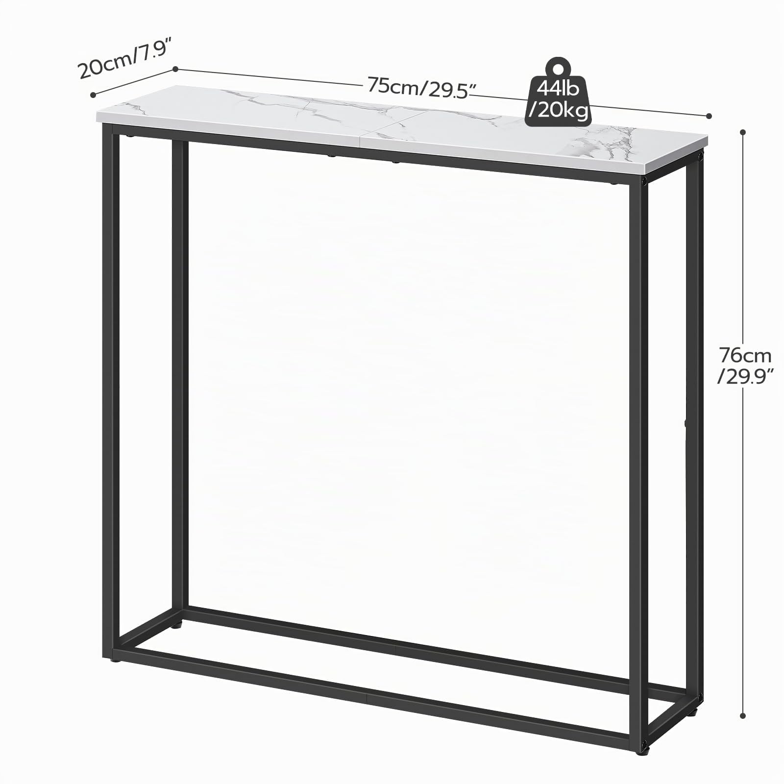 HOOBRO Console Meuble, Table Console Fine de 75 cm, Bout de Canapé, Table d’Entrée, pour Couloir, Salon, Chambre, Hall, Escalier, Blanc Marbré EBM76XG01
