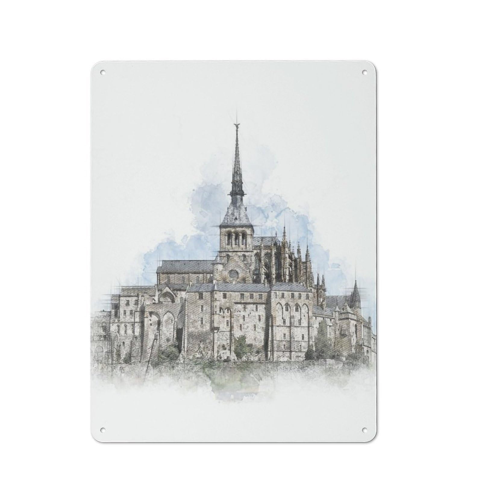 Junmoney Mont Saint Michel Rustic Metal Plaque 40X30cm For Guest Room Or Hallway, For Home Interiors, Feature Walls And Decorative Displays