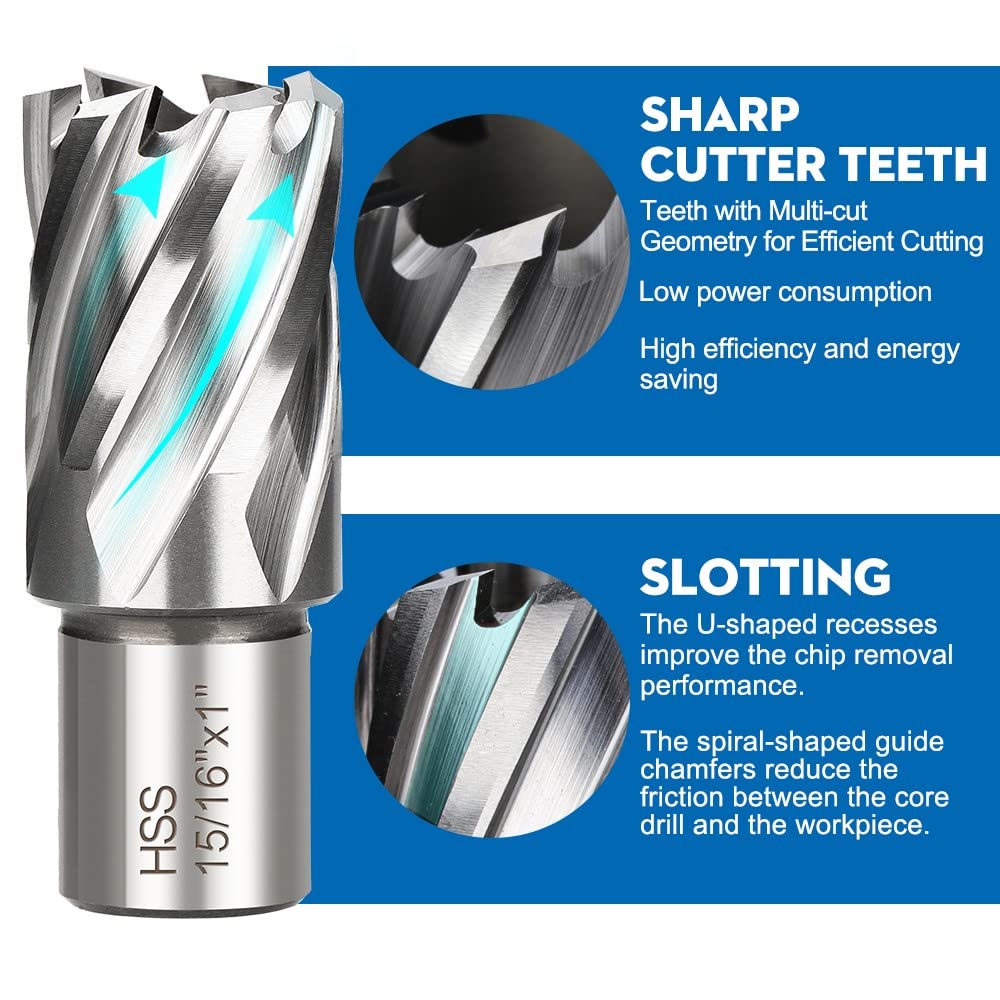 Broca HSS Cortador anular 7 piezas 1/2 "a 1-1/16" Brocas Slugger for taladro magnético con pasador piloto Shank Hole Saw Cutter