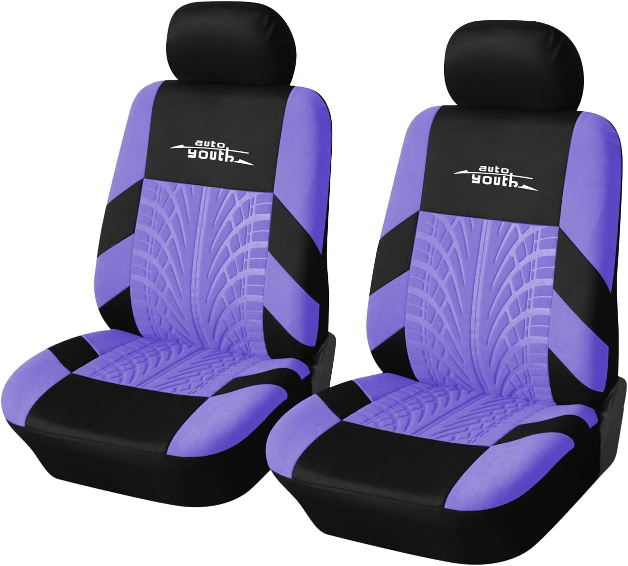 AUTOYOUTH Purple Car Seat Covers Full Set, 3D Tyre Embossed Front Bucket & Split Rear Bench Covers, Airbag Compatible, Quick Setup Universal Fit for Car, SUV, Seat Protectors