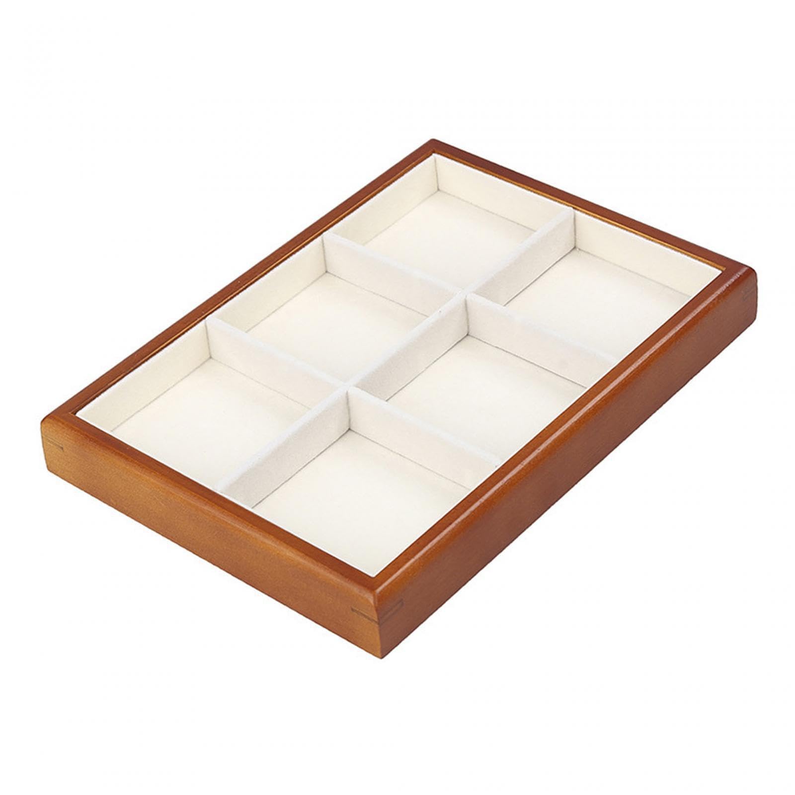 Twisaxc Women's 6 Grid Multipurpose Jewelry Organizer Wooden Jewelry Tray Earring Display Holder Storing Rings Necklaces And Bracelets Organizer Storage Case Girls,