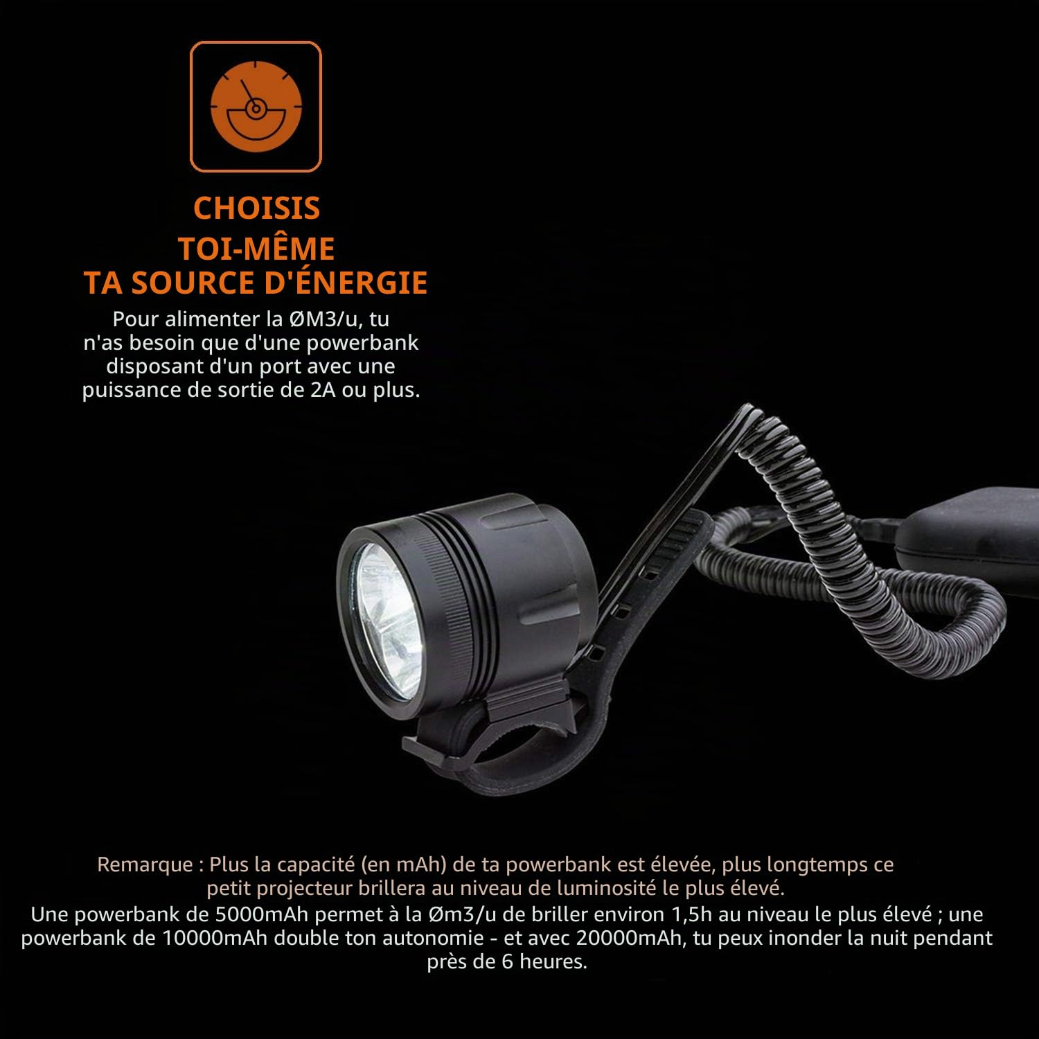 USB Lampe de vélo et lampe à casque avec 950 lumens | 4 modes d'éclairage | peut être utilisée avec toutes les batterie externe 5V avec une sortie de 2A