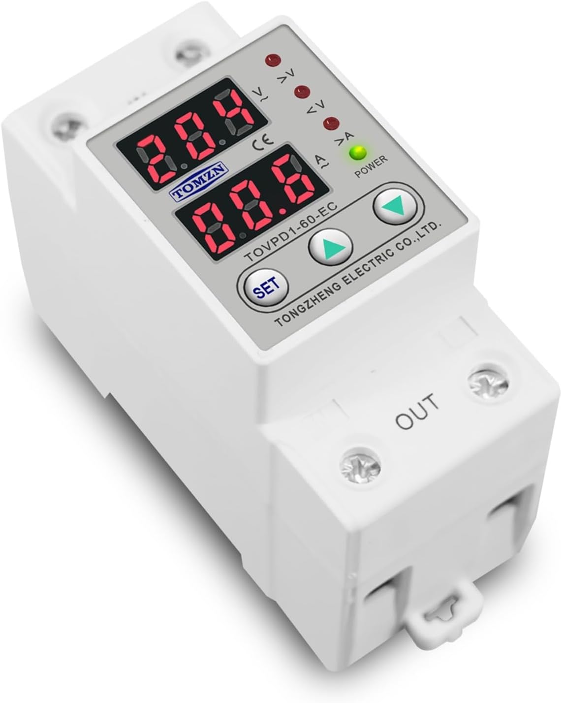 Dual Display 230V Din Rail Adjustable Over Under Voltage Current Protective Device Protector Relay TOVPD1-63-EC(OneColor)