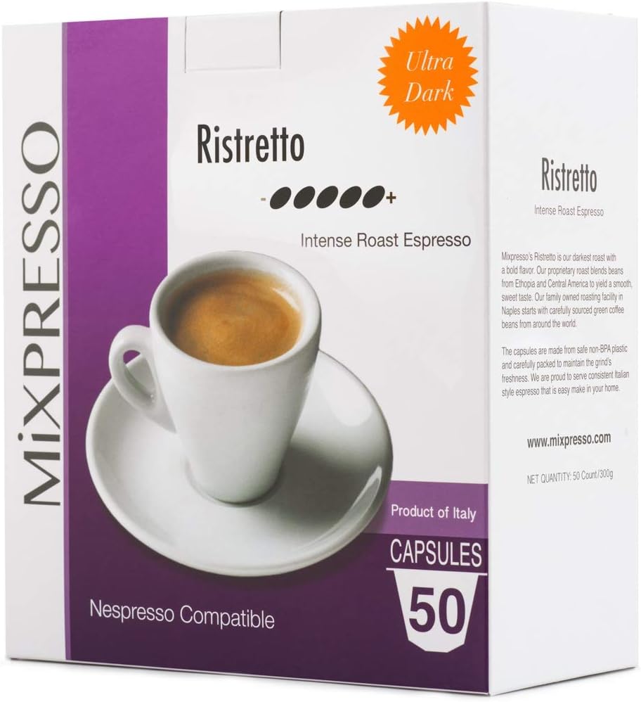 Mixpresso Coffee Espresso Capsules Compatible With Nespresso Original Brewers Single Cup Coffee Pods| 100% from Italy | Intense Roast Espresso, 50 count Coffee Capsules (Ristretto)