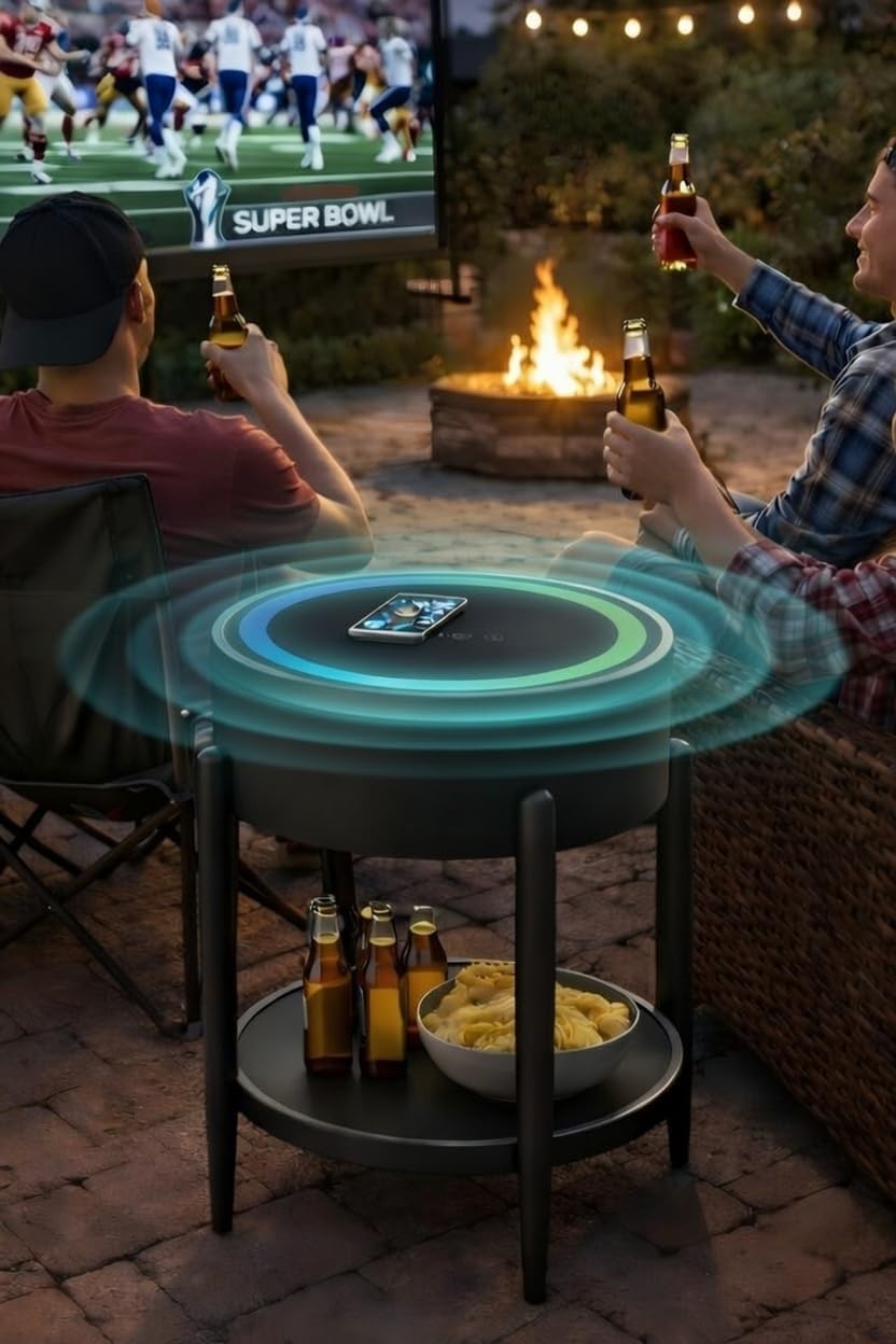 LED Smart Floor Standing Bluetooth Speaker with Wireless Charging, 65W HiFi Sound System, RGB Lights, Round Tempered Glass Touch Panel, USB/Type-C/AUX Ports, Modern Design, Black