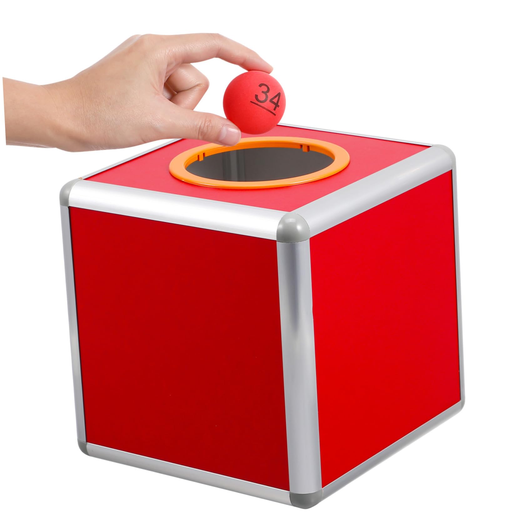 Caja de sorteo roja cuadrada y urna de aluminio para celebraciones