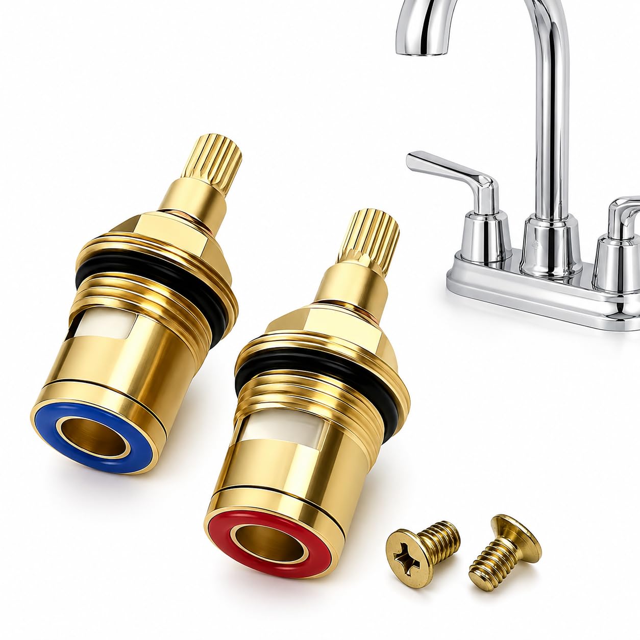 2 Pack Mixer Tap Cartridge Replacement 1/4 Turn Brass Ceramic Tap Valve Cartridges for Kitchen Bathroom Washbasin Hot and Cold Water Tap Washers Repair Kit