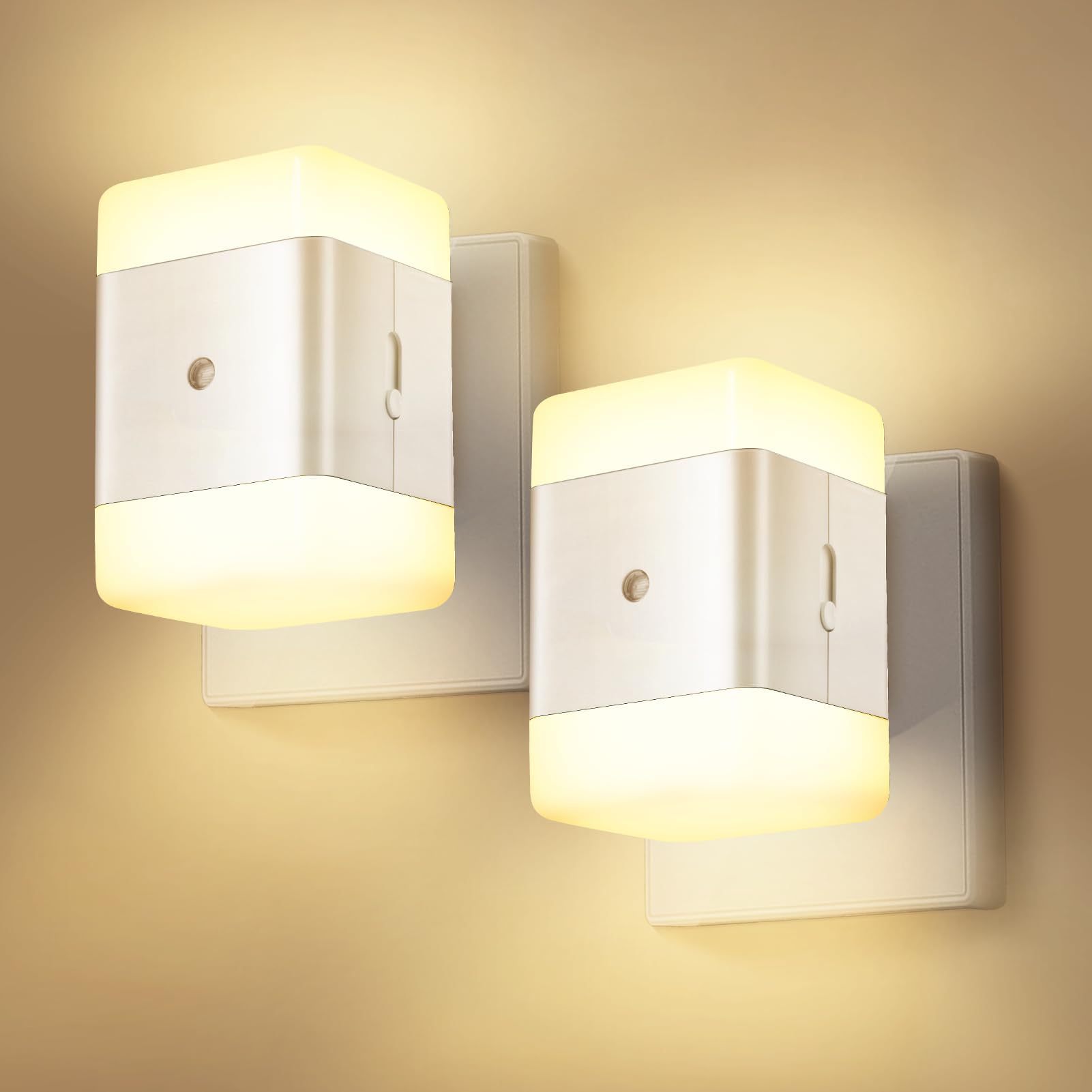 LED Night Lights Plug into Wall, 2 Pack Dusk-to-Dawn Sensor Plug in Adjustable Brightness Night Light 3000K Soft White for Adults Kids Room Bedroom Bathroom Hallway Kitchen Night Light