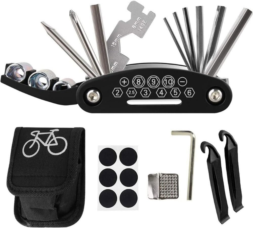 Portable Bicycle Repair Tools Kit Bike Repair Tools Kit Pump Tire Patch Wrench Bike Tool Set Accessories,Black,Combination 1