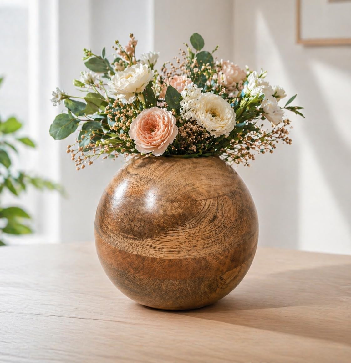 Wooden Flower Vase for Home Decor | Big Size Round Pot for Living Room Bedroom Office | Decorative Stand for Wedding Dinner Table Centerpiece | Without Flowers.-image-43