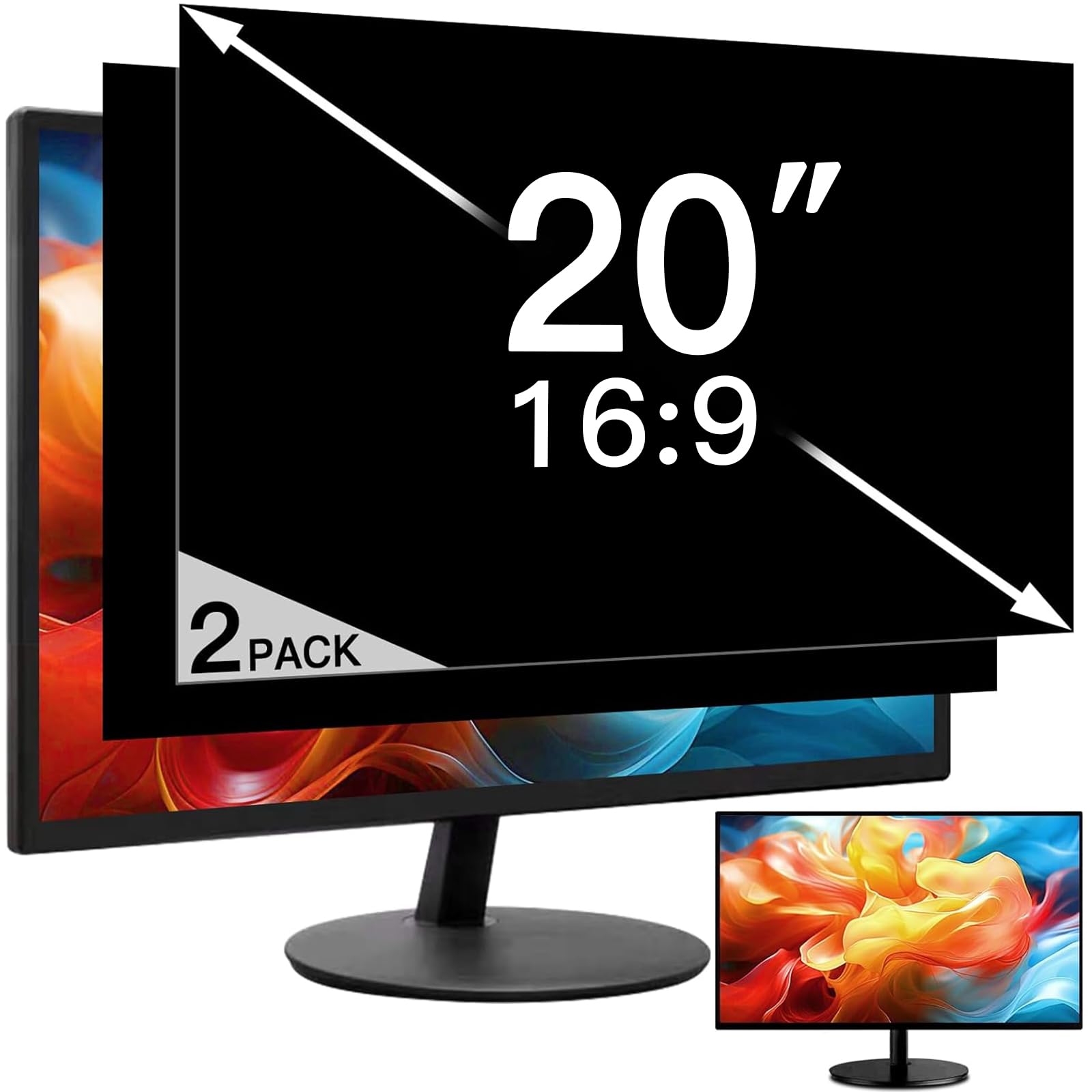2 Pack 20 Inch 16:9 Privacy Screen for Computer Monitor, Eye Protection Anti Glare Computer Screen Cover, Removable Anti-Scratch Computer Screen Privacy Shield for 20'' Monitors