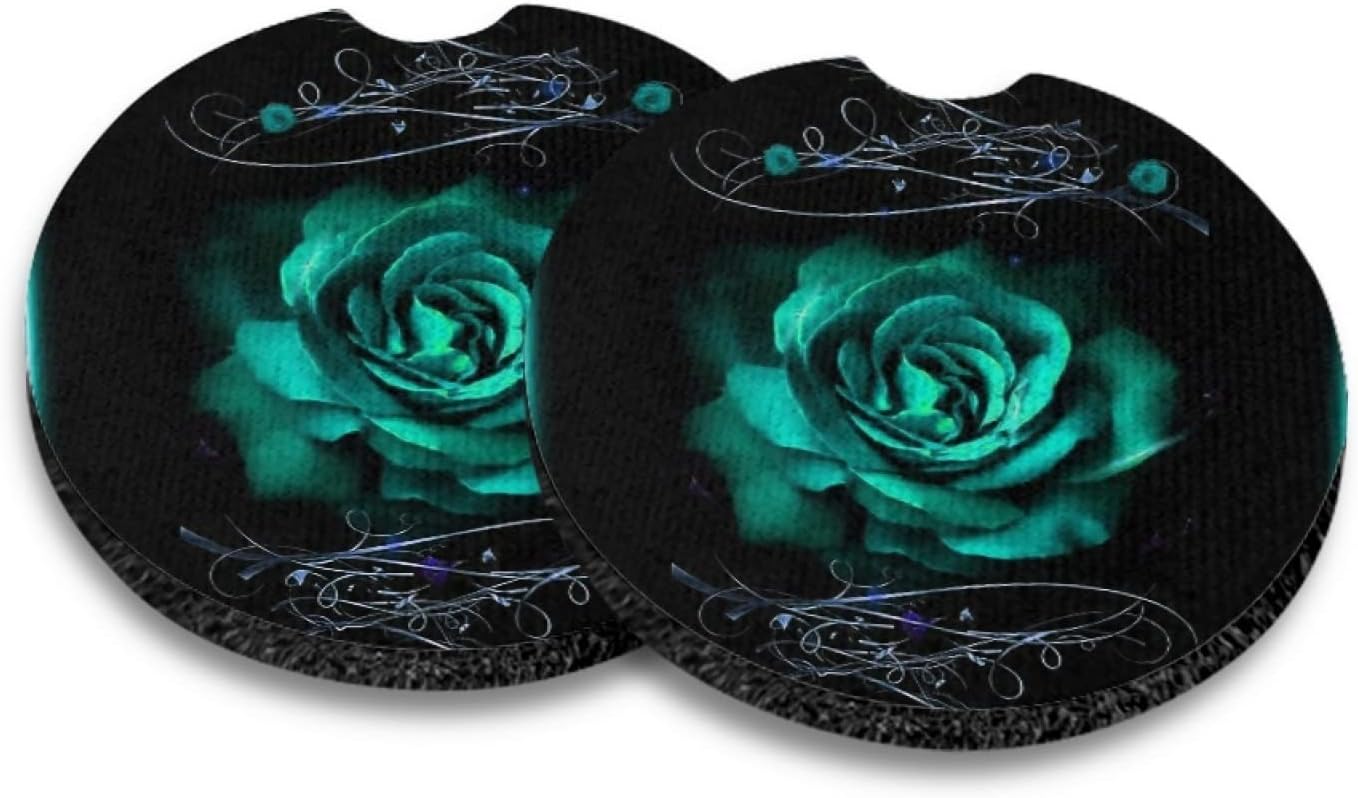 Howilath Green Rose Flowers Print Cars Seat Cover Full Set Accessories 12pcs Center Console Cover and Flower Steering Wheel Covers for Women Men
