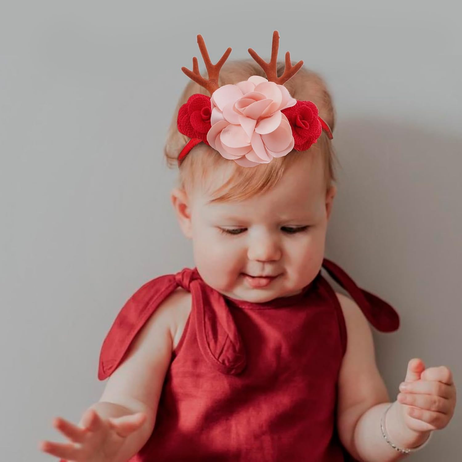 Baby Girl Flower Christmas Headband 3 PCS Elastic Hairbands Handmade Nylon Bows Headbands Chic Floral Hair Accessories Kids XMAS Gifts for Newborn Infant Toddlers - Image 3