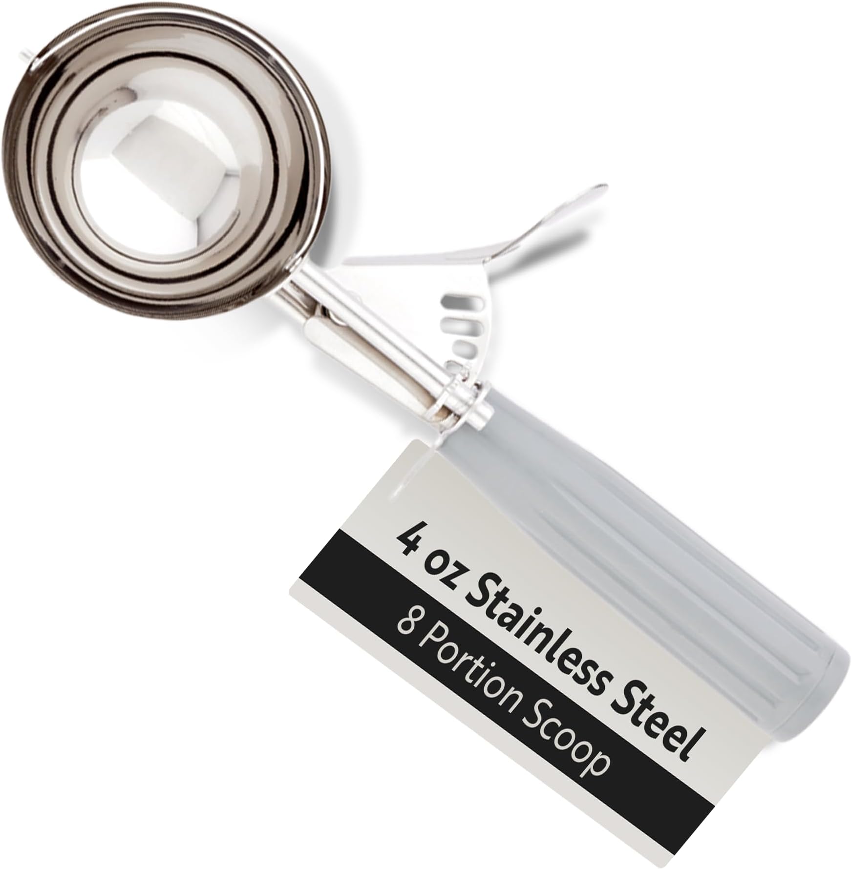 Restaurantware Met Lux 4 Ounce Portion Scoop, 1 Durable Cookie Scoop - #8, With Gray Handle, Stainless Steel Disher, For Portion Control, Scoop Cookie Dough, Cupcake Batter, or Ice Cream -