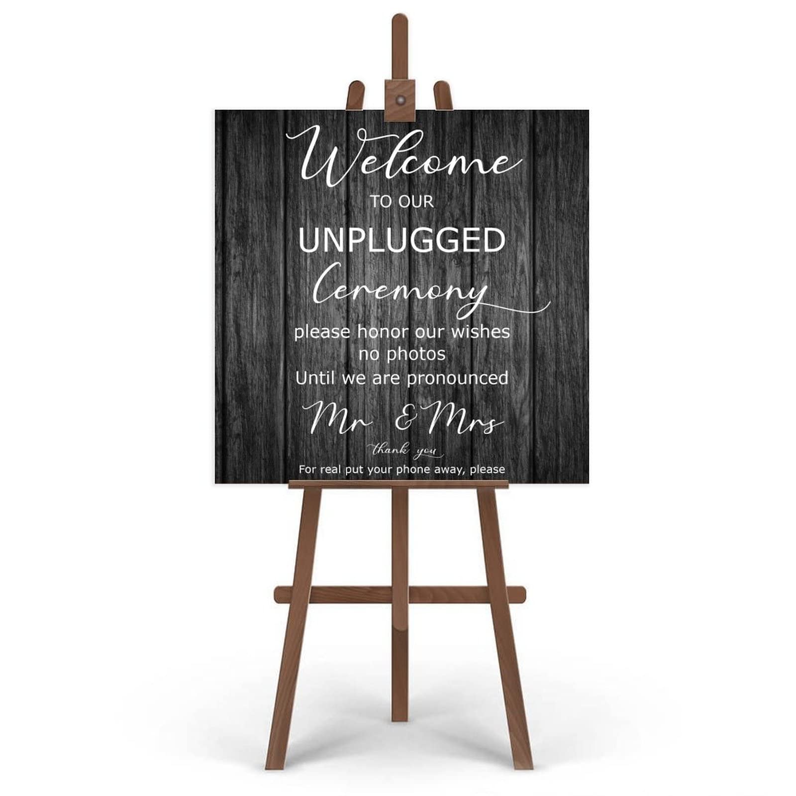 Unplugged Hochzeitsschild – Zeremonieschild aus Holz – vertikales Hochzeitsschild aus Holz – rustikale Hochzeitsdekoration, 50,8 x 50,8 cm