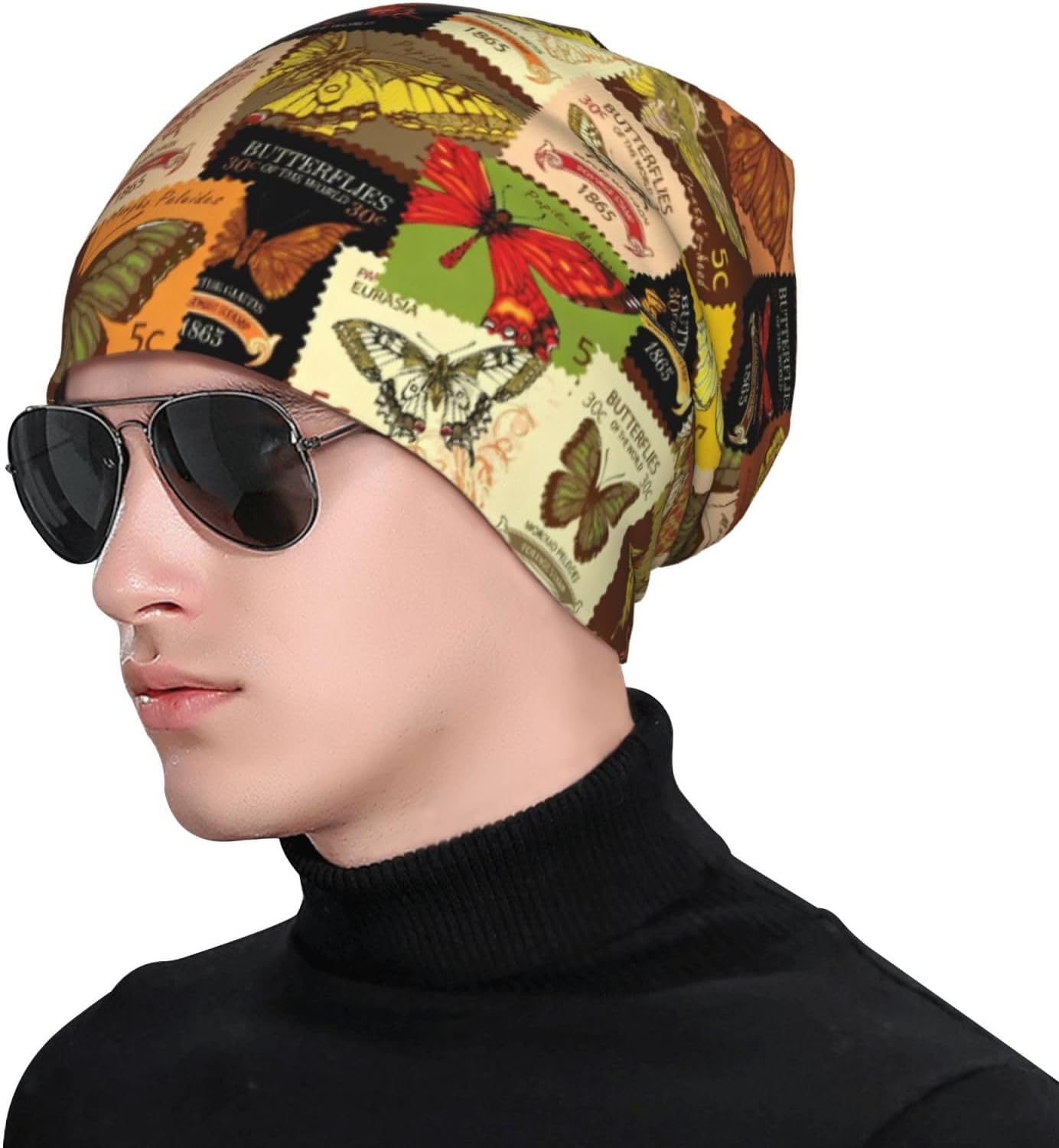 Butterfly Beanie Chemo Hats for Women Men Slouchy Cancer Headwear Stretchy Skull Cap Soft Knitted Hat Nightcap Chemo Gifts image 4