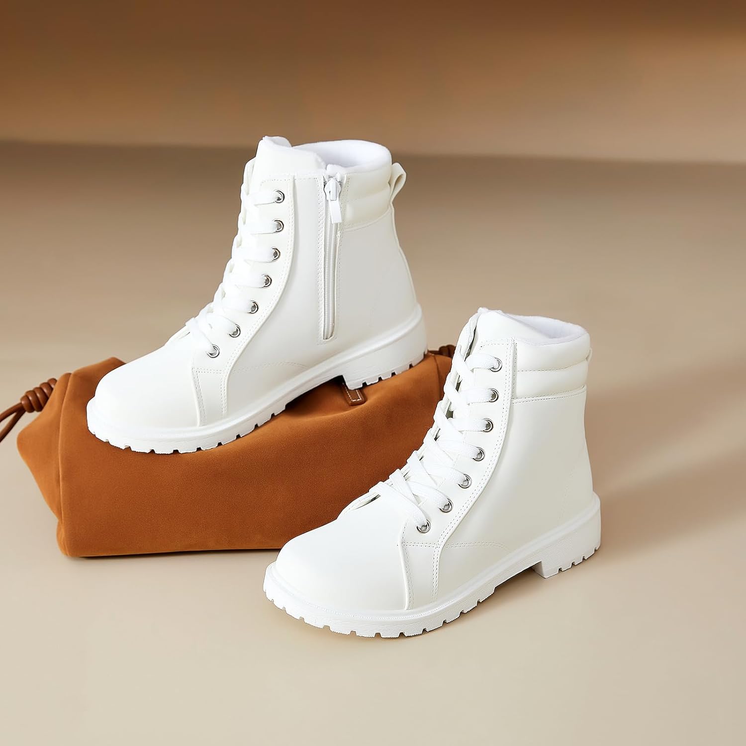 Rominz White Snow Boots for Women Black Winter Ankle Bootie with Warm Faux Fur Lining & Zipper Non-Slip Waterproof Boot - Image 6