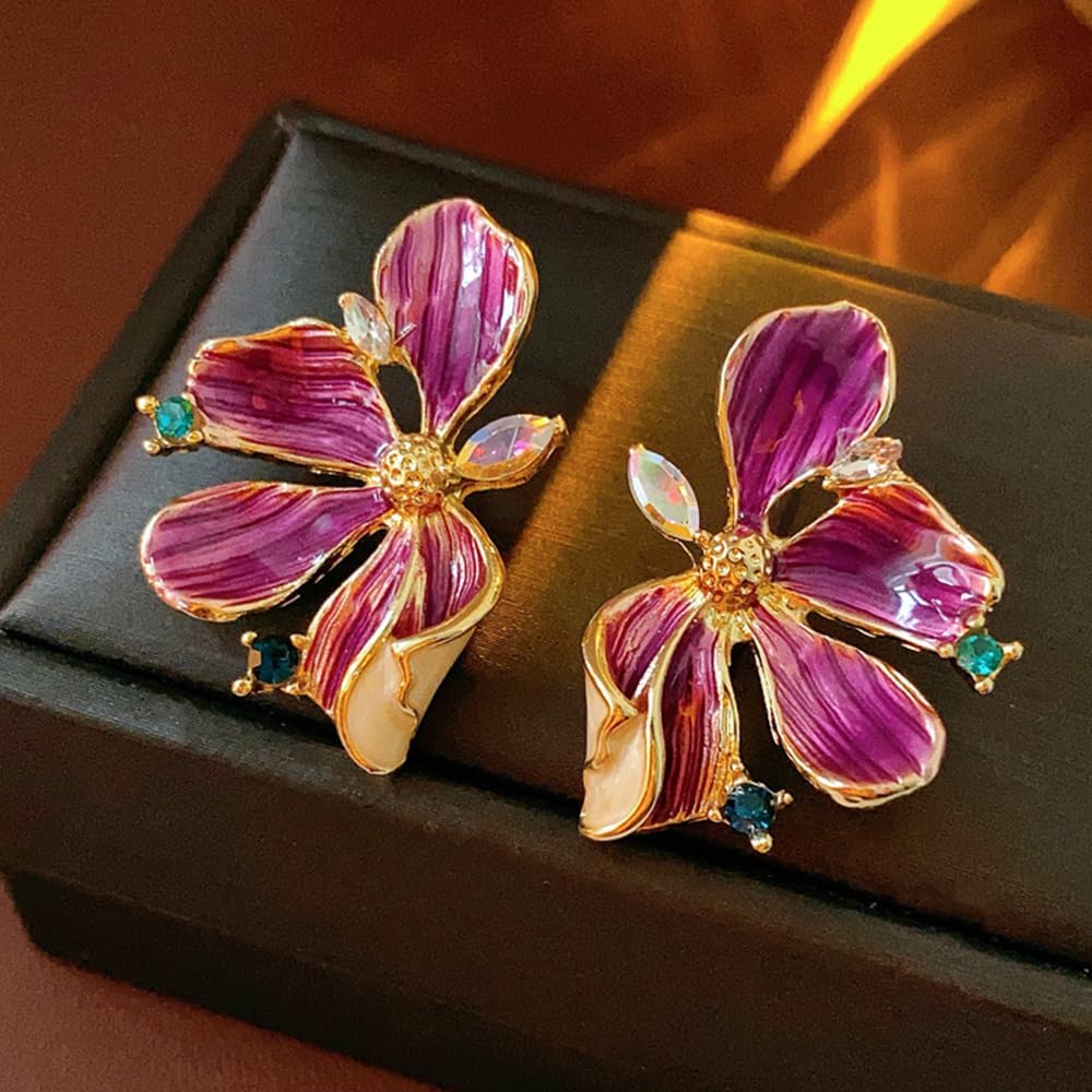 Dainty Cz Flower Stud Earrings for Women Gold Plated Chic Crystal Enamel Floral Statement Studs Hypoallergenic Wedding Party Trendy Jewelry - Image 5
