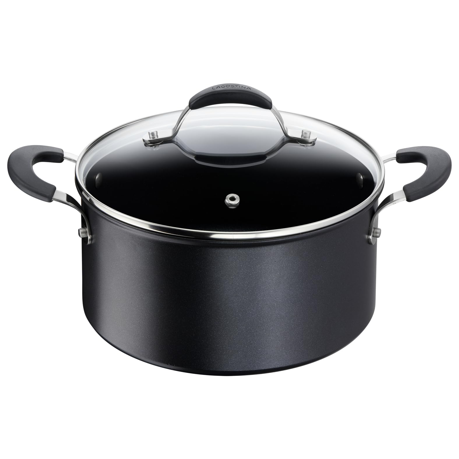 Lagostina Tempra, Casseruola Fonda 24 cm con Coperchio, Rivestimento in Titanium Antiaderente Antigraffio e Fondo in Acciaio Inox, Manici Rivettati, per Tutte le Fonti di Calore Inclusa Induzione