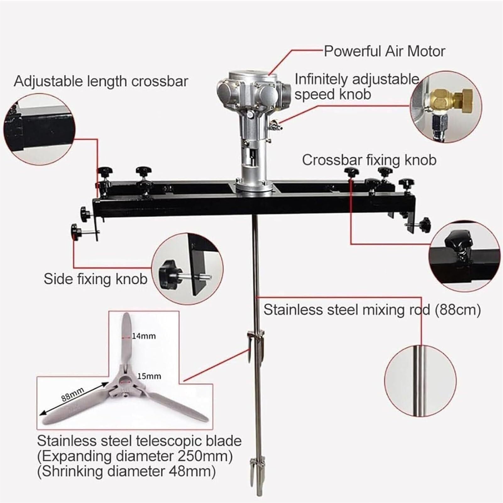 IBC - Agitador eléctrico de tanque, máquina mezcladora de pintura comercial de 1 tonelada con colgador de soporte, equipo de mezcla de pintura, para agitador disolvente de tinta