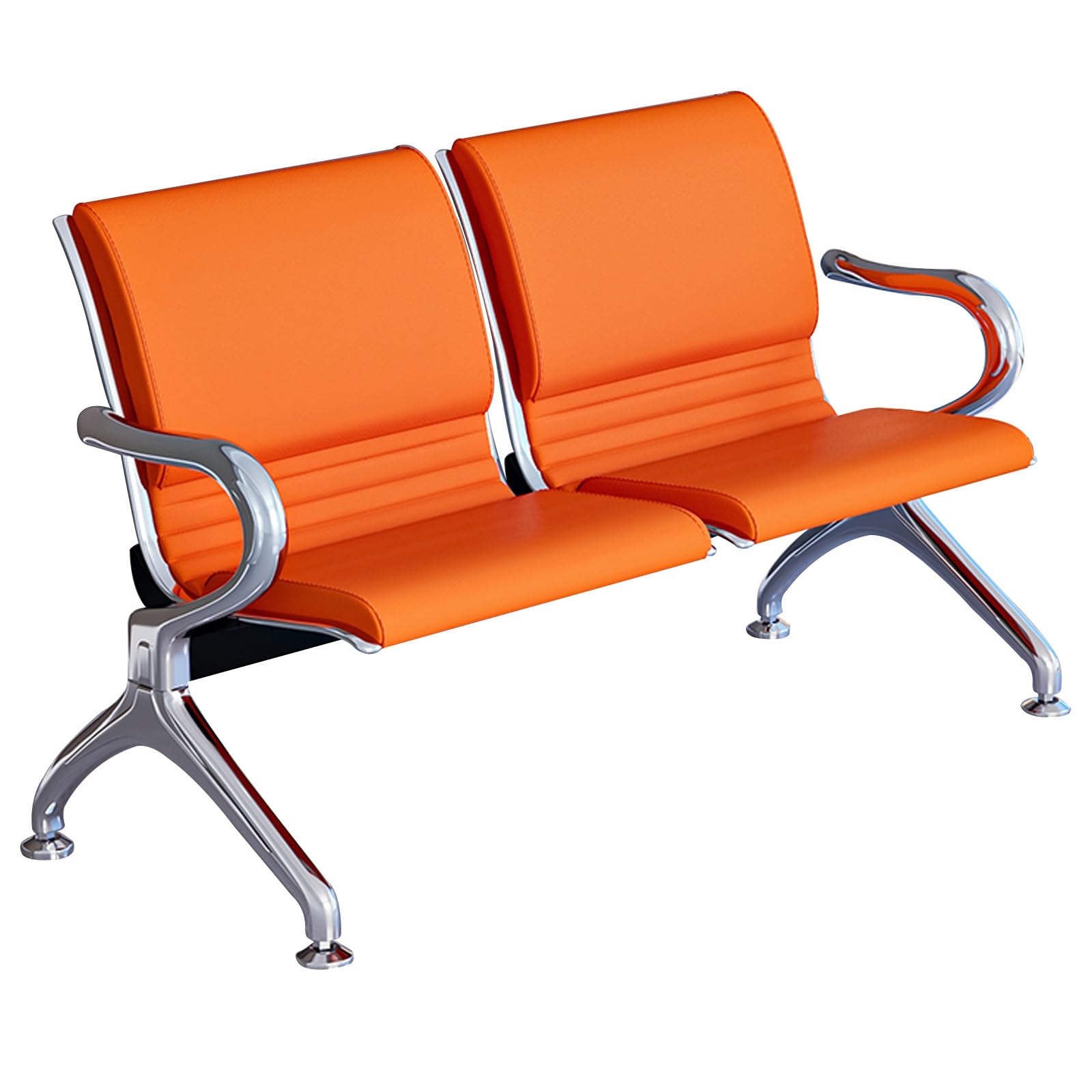 SaryEdge 2Seat Office Lobby Bench with Arms Thick 4cm Leather Cushion Comfortable Room Chairs for Airport Business Hospital and Market Use,Orange,Orange
