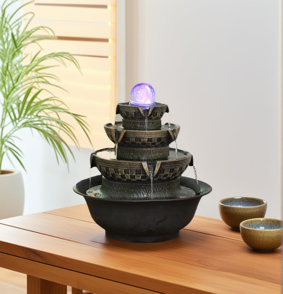 Tabletop Water Fountain, Waterfall Fountain with LED Lights Suitable for Office and House Decor House, Warming Gifts New Home(2731)