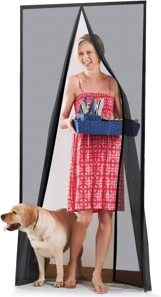 Homitt [Upgraded Version] Magnetic Screen Door with Durable Fiberglass Mesh Curtain and Full Frame Hook & Loop Fits Door Size up to 39"x83" Max- Black - - 