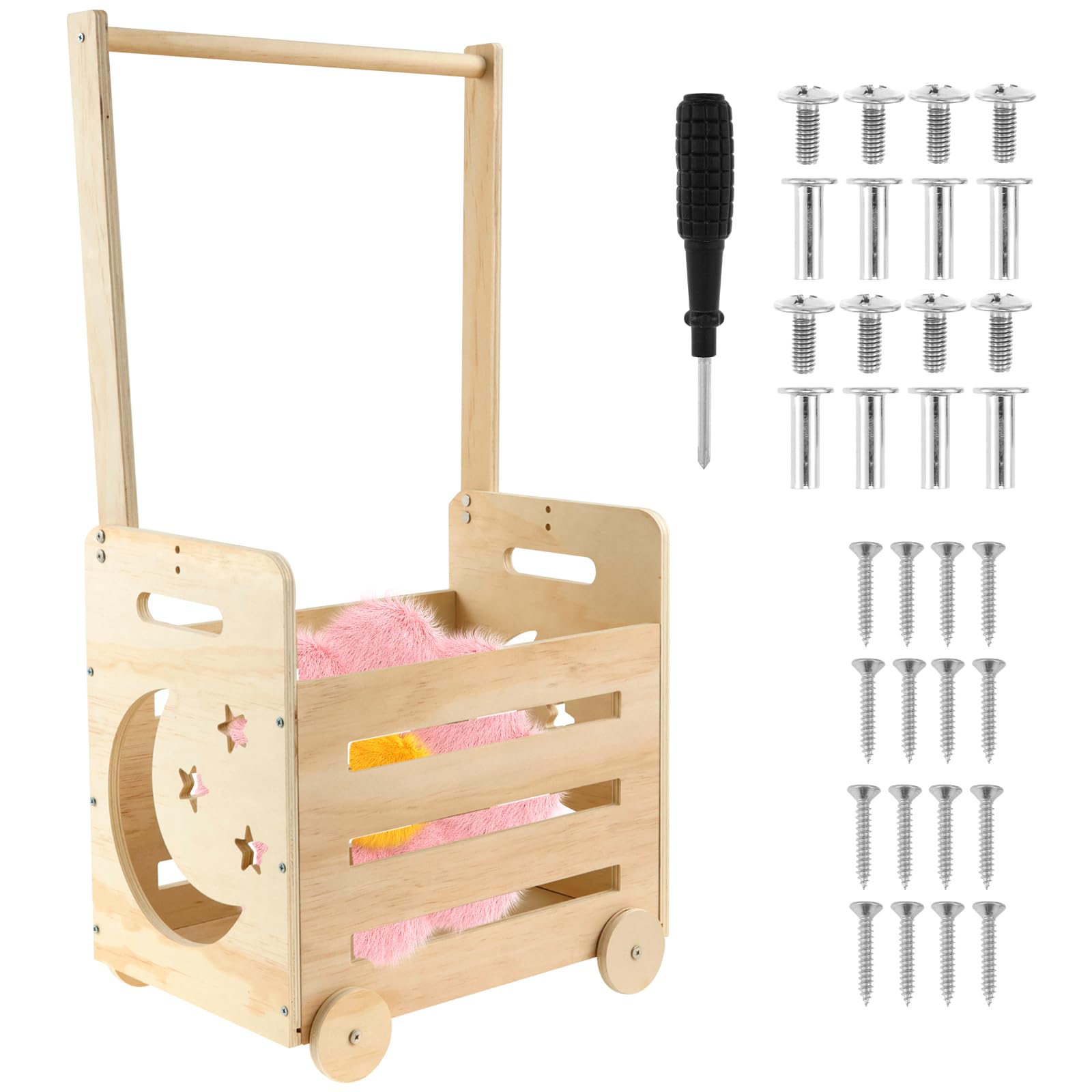 Nihuifdpy Style F Baby Shower Crate Closet With Wheels Wooden Baby Basket With Handle Wood Baby Storage Crate Hamper Decorative Baby Clothes Rack For Shoes Books Baby Shower Pregnancy New Parent Gifts(Style F)