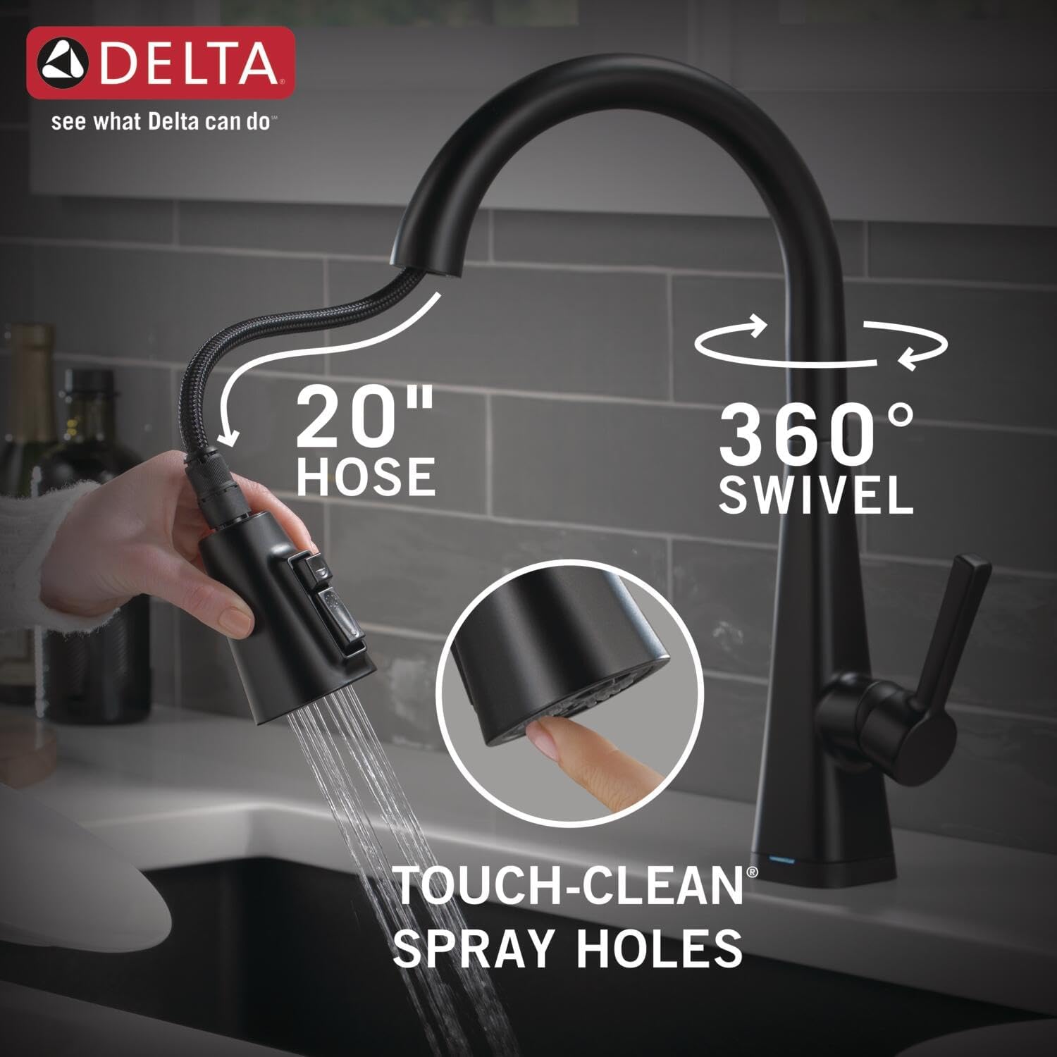 Delta Faucet Lenta Matte Black Kitchen Faucet Touch, Soap Dispenser Included, Kitchen Sink Faucet, Kitchen Faucet Black, Touch2O Technology, Matte Black 19802TZ-BL-DST