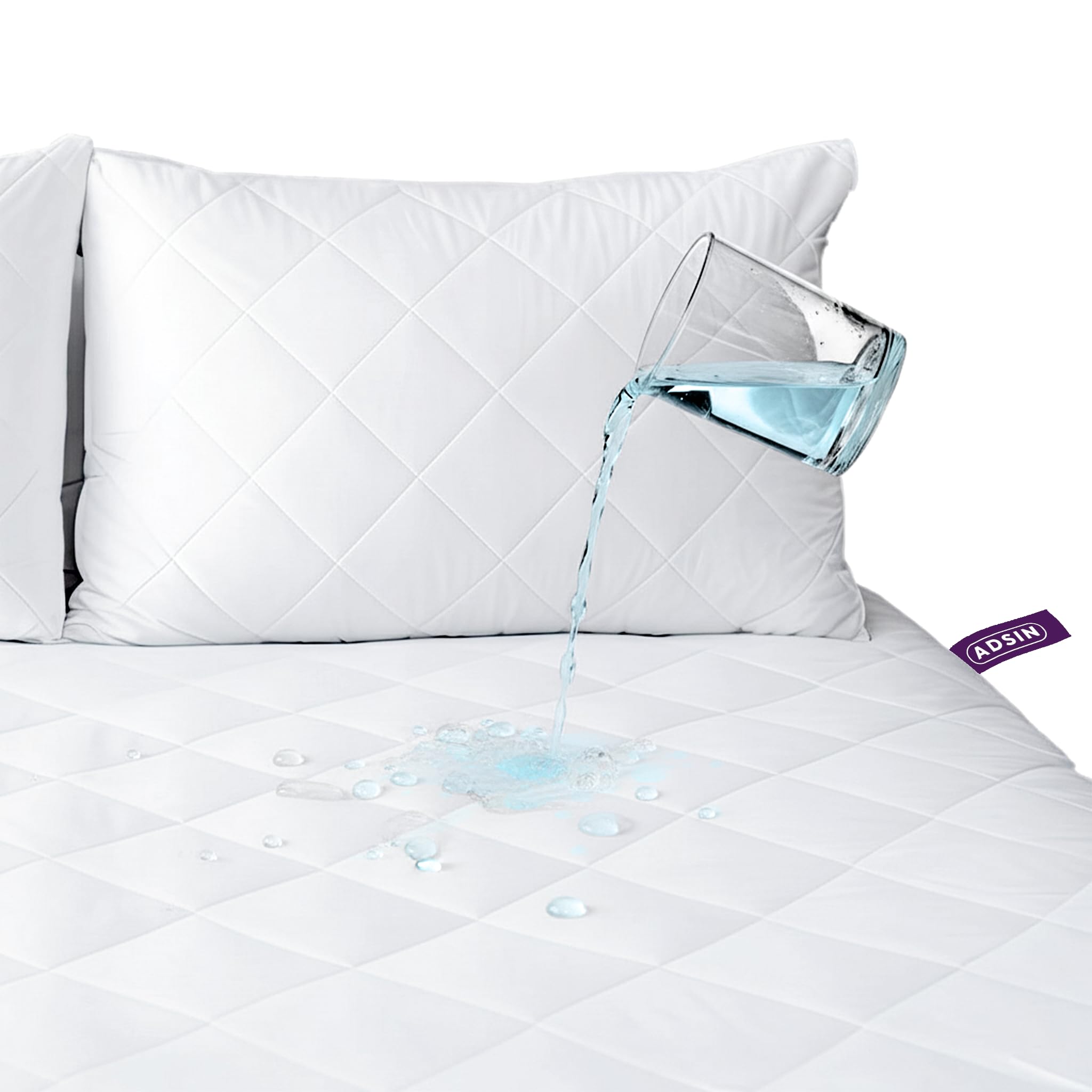 Adsin White Waterproof Single Mattress Protector – 30 Cm Extra‑Deep Quilted Microfibre & Breathable, Anti‑Allergy Fitted Cover (Single 90 × 190 Cm)