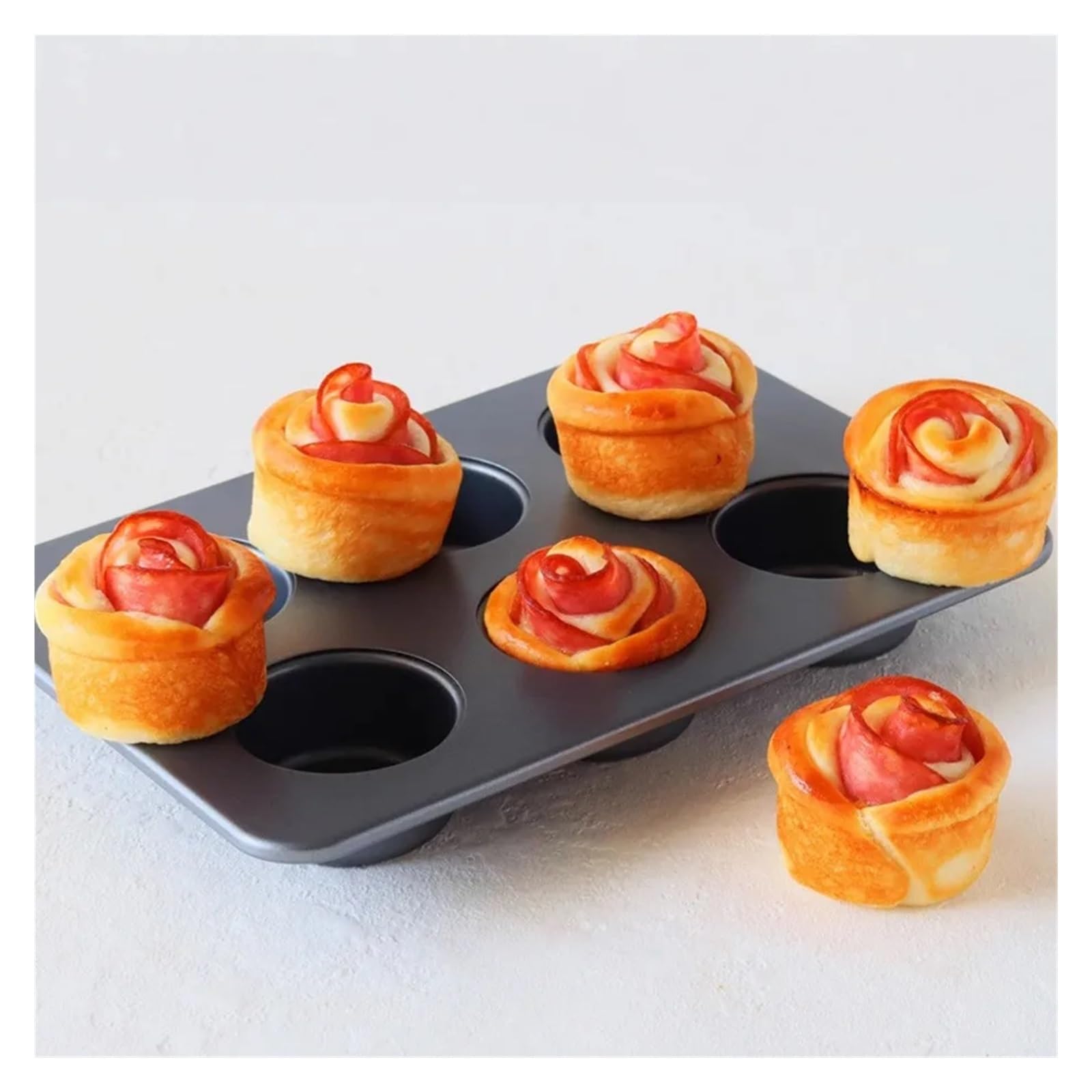 Moule à tartelettes en acier au carbone Moule à muffins 6 cavités en acier au carbone, moule tartelettes aux œufs, biscuits rond(Black 6 Cavity 3Pcs)