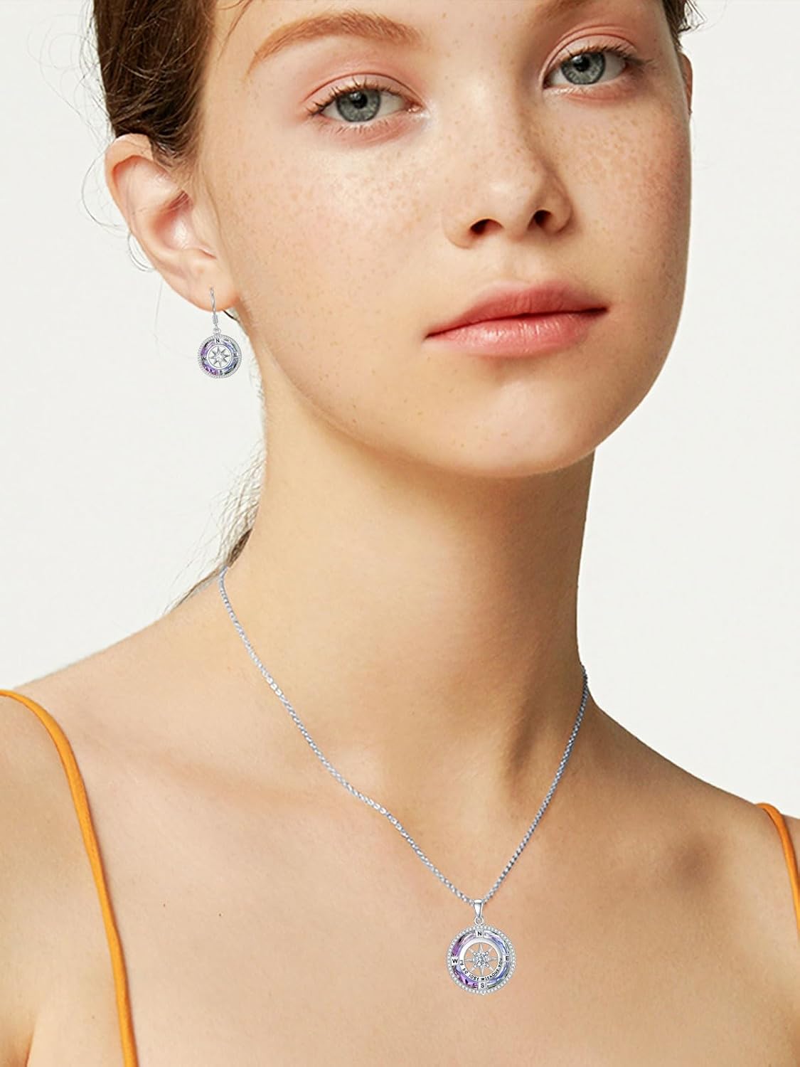 TOUPOP Birthstone Earrings for Women Sterling Silver Compass Dangle Earrings with Crystal Anniversary Birthday Jewelry Gifts for Her Wife Girlfriend