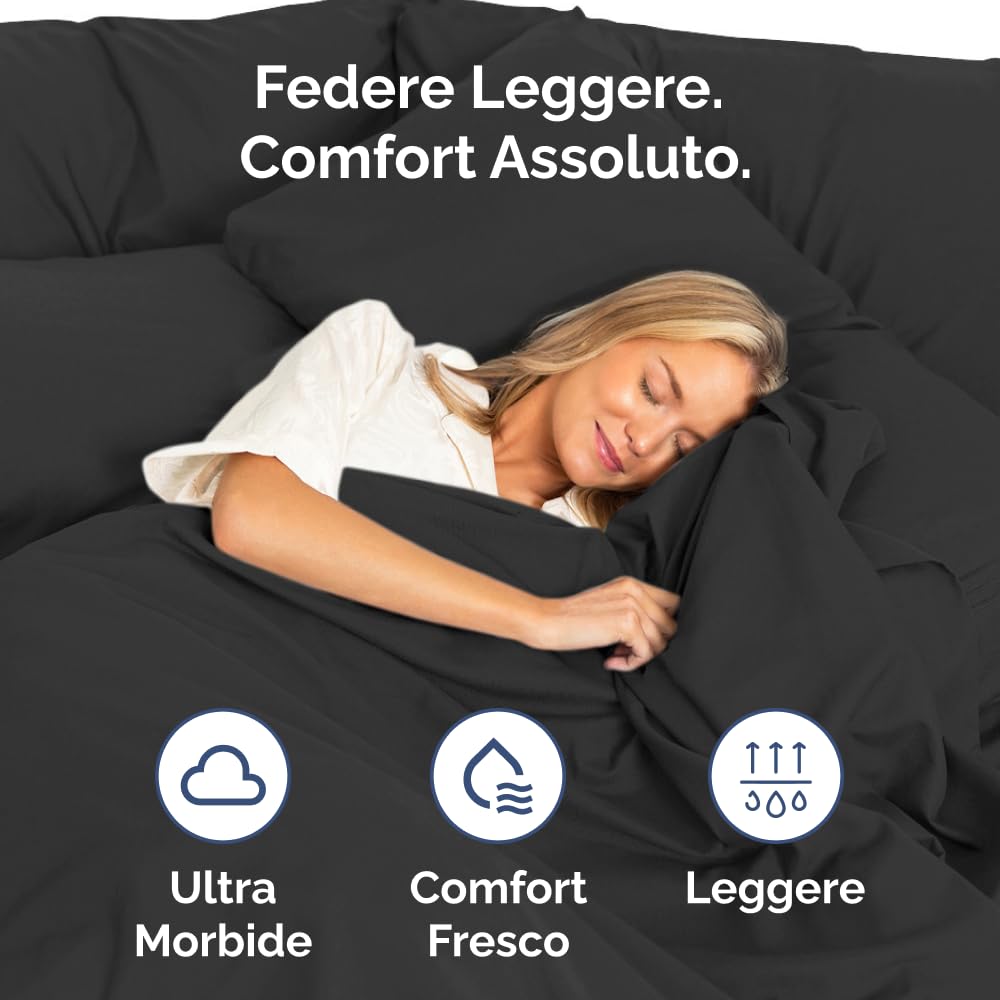 Federa 50x80 Nero- Set da 2 - Federe in Microfibra di Alta Qualità - Morbide, Confortevoli e Lavabili in Lavatrice - Federa 50x80 per Cuscini, Set 2 Federe Nero - OEKO-TEX Certificato