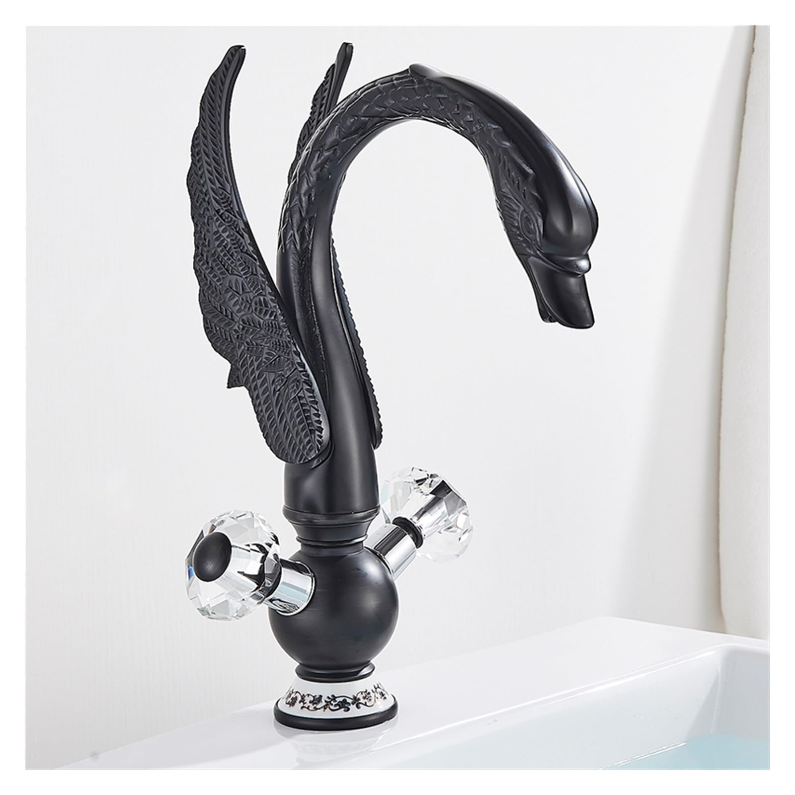 Robinet de lavabo cygne en laiton noir mat pour vasque élégante