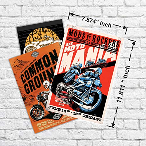 Hk Studio Vintage Motorcycle Poster Decal For Dorm, Teen Room Decor - Biker Posters For Room Aesthetic, Vintage Room Decor, Retro Room Decor - 8" X 12" Pack 12 #TOP2