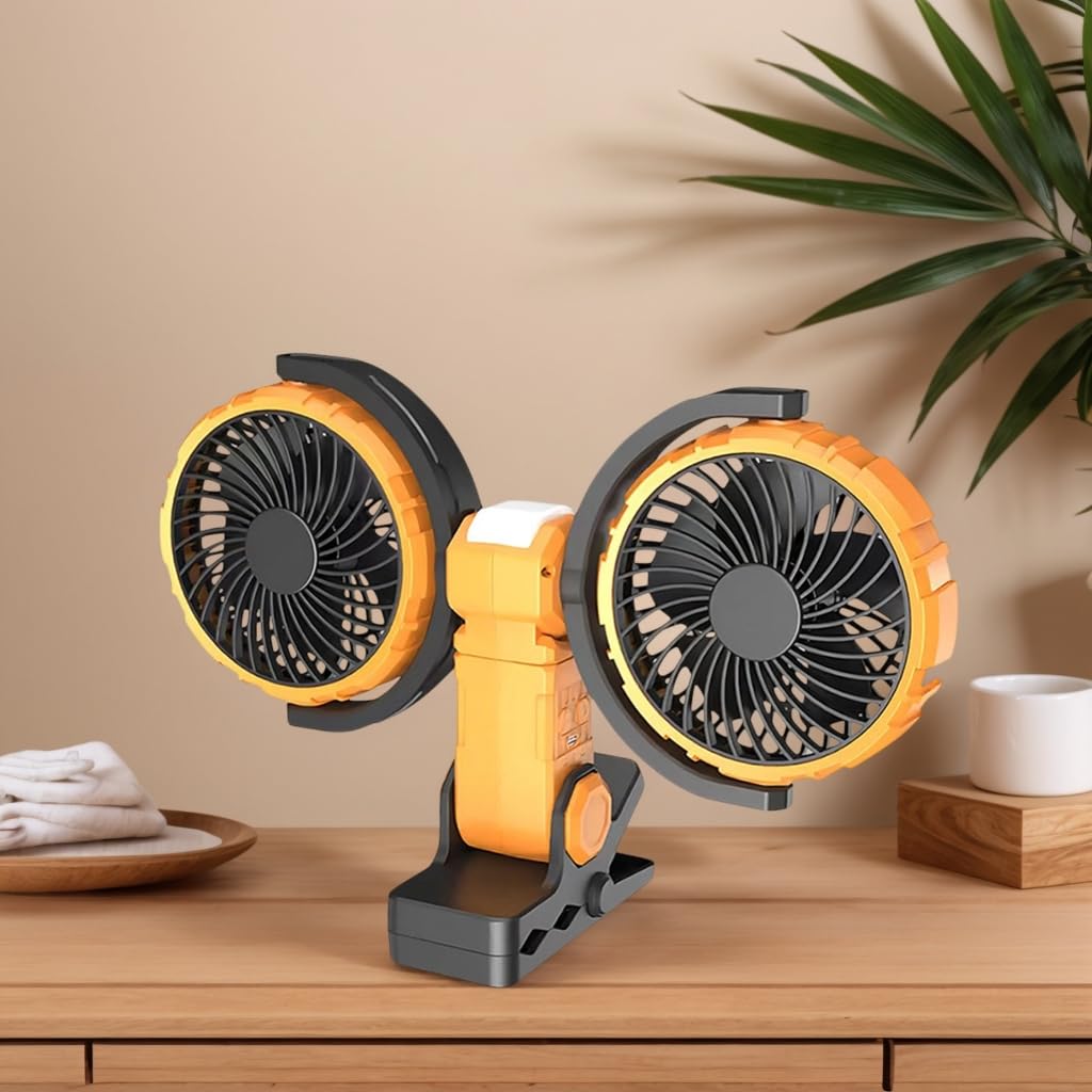Ventilador de escritorio de doble cabezal recargable por USB, ventilador de circulación de aire para interiores