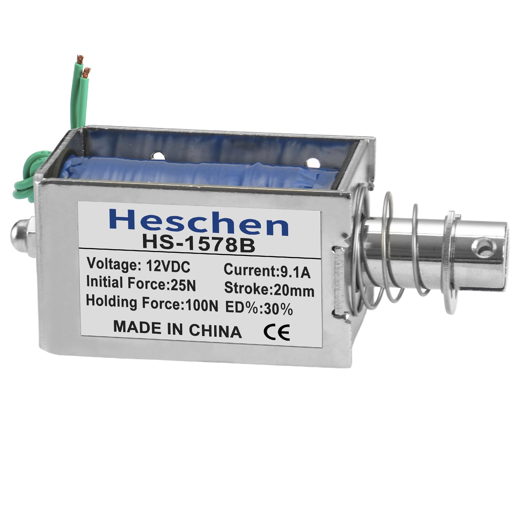 Électroaimant solénoïde 12V 4.8A Heschen push pull course 25mm - 8
