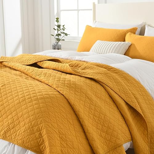 Miniatura 4 de Wistown Juego de ropa de cama de algodón tamaño King, 3 piezas, reversible, ligero, cubrecama para todas las estaciones, patrón geométrico cosido,