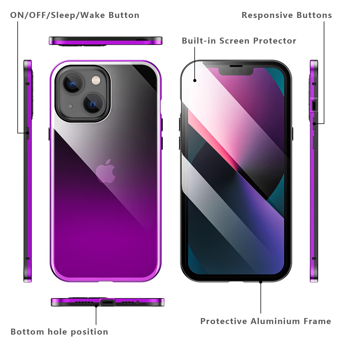 Amazon.co.jp: iPhone13用ケース両面ガラスケース【前後ガラス+覗き見 