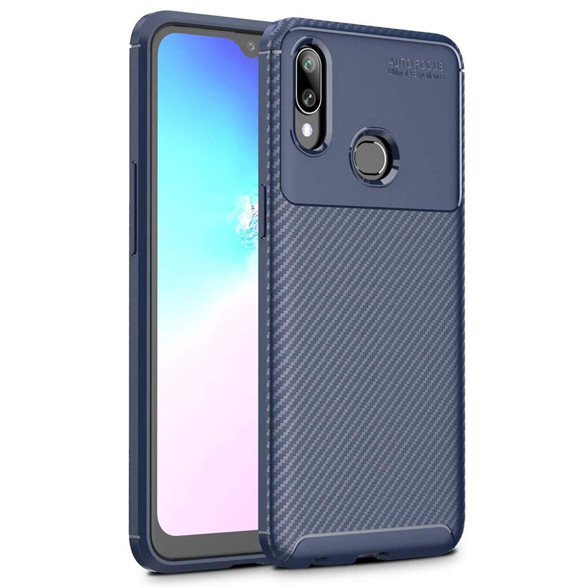 Designed for Samsung Galaxy A30 / A20 Case Carbon Fiber Business Style Ultra Thin Lightweight Cover (Blue)